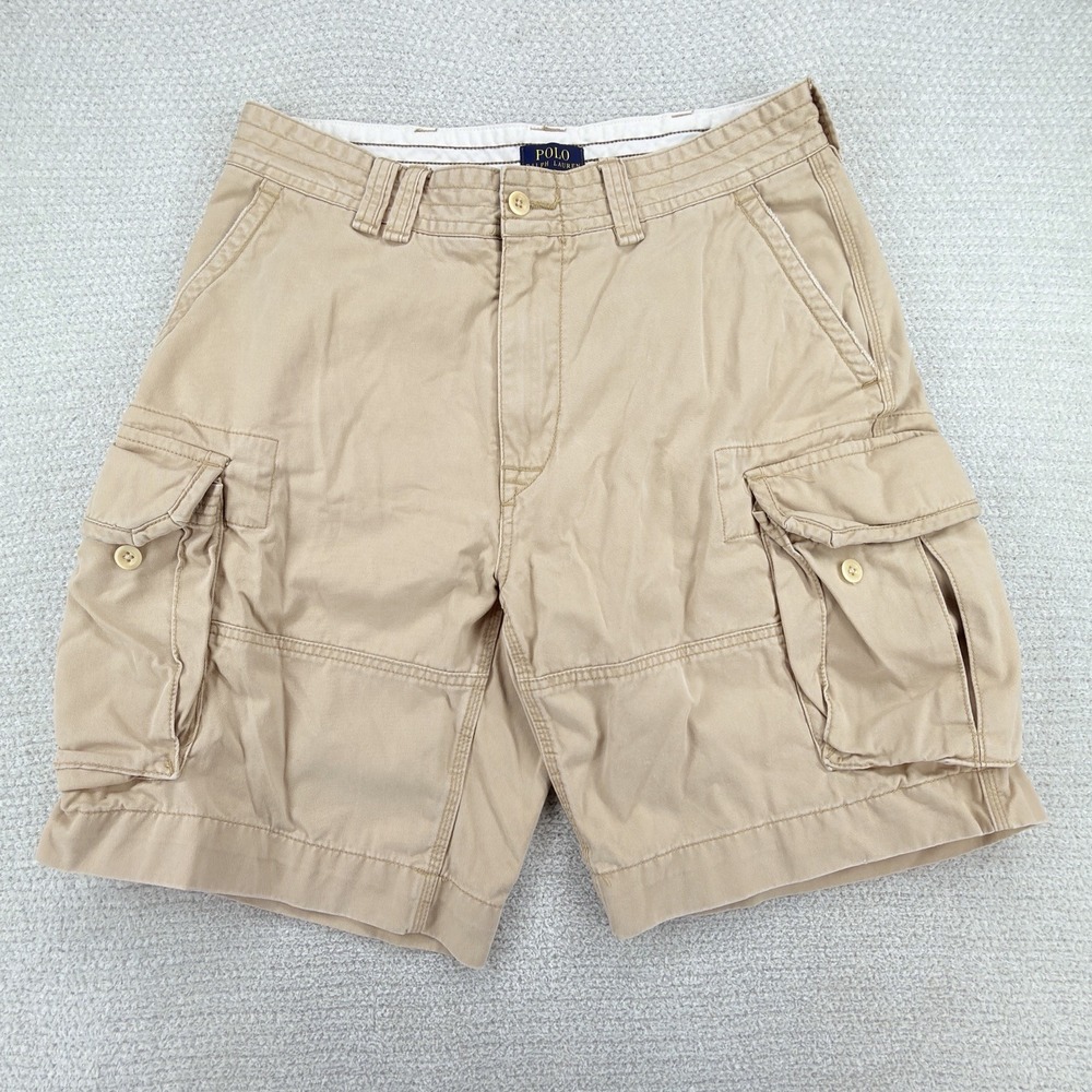 Polo Ralph Lauren Cargo Shorts Mens 35 Beige Military Utility Cotton Baggy
